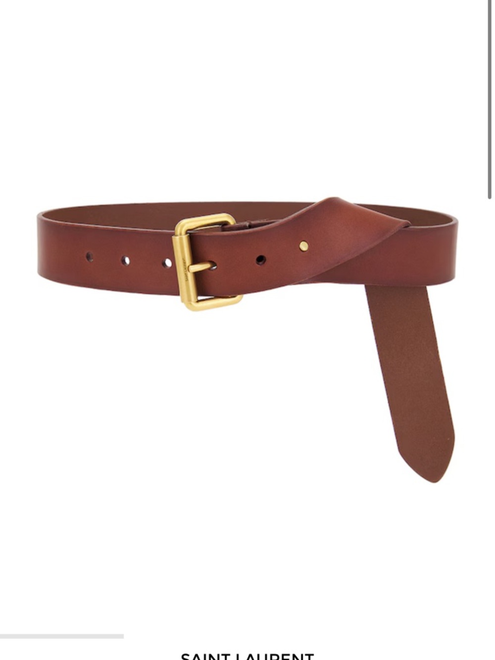 Saint Laurent Brown Leather Belt with Gold Buckle